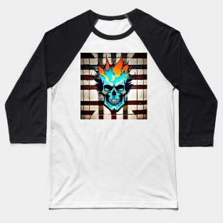 Skull Flame Flaming Plaid BIker Baseball T-Shirt